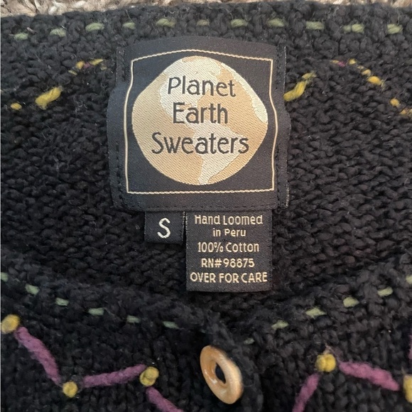 Planet Earth Imported Black and Pink Cottage Core Embroidered Grandma Cardigan - Picture 4 of 6